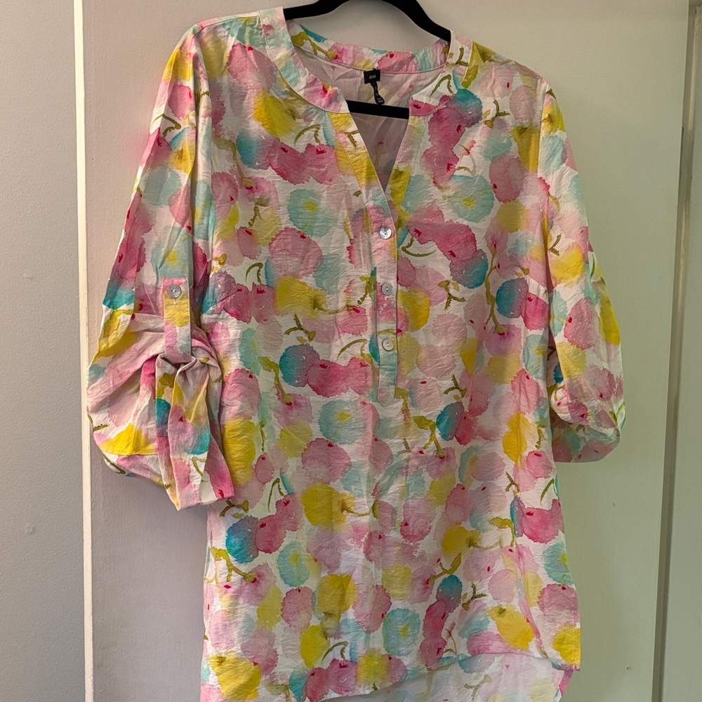 Lightweight Floral Button-Front Women’s Blouse - Pink & Yellow